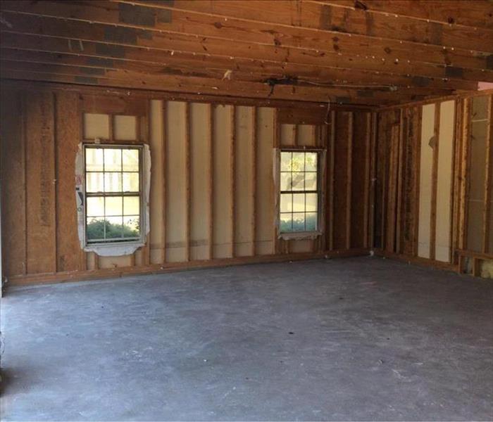 A garage being remodeled by a SERVPRO team.